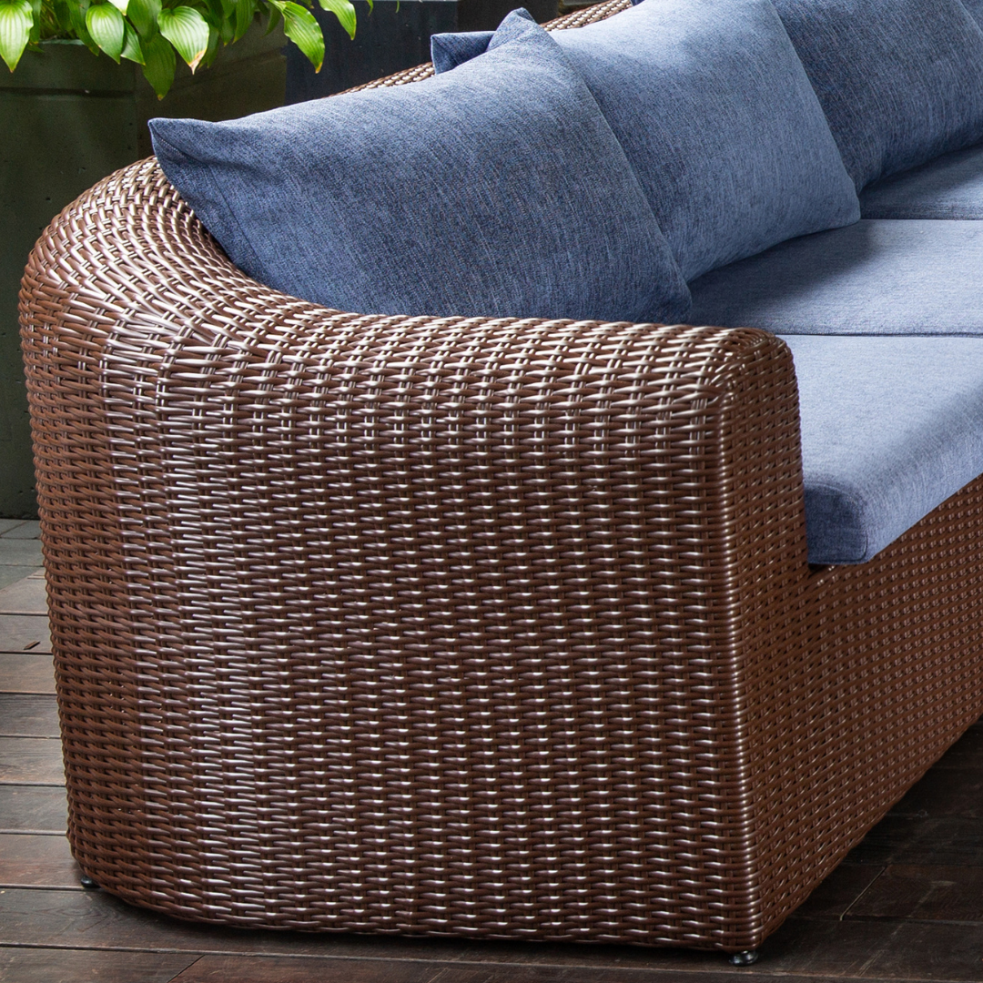Outdoor Wicker Conversation Set - 8 Seat. Includes 2 Sofas, 2 Armchairs And Table. Available in 4 Fabric Colors.