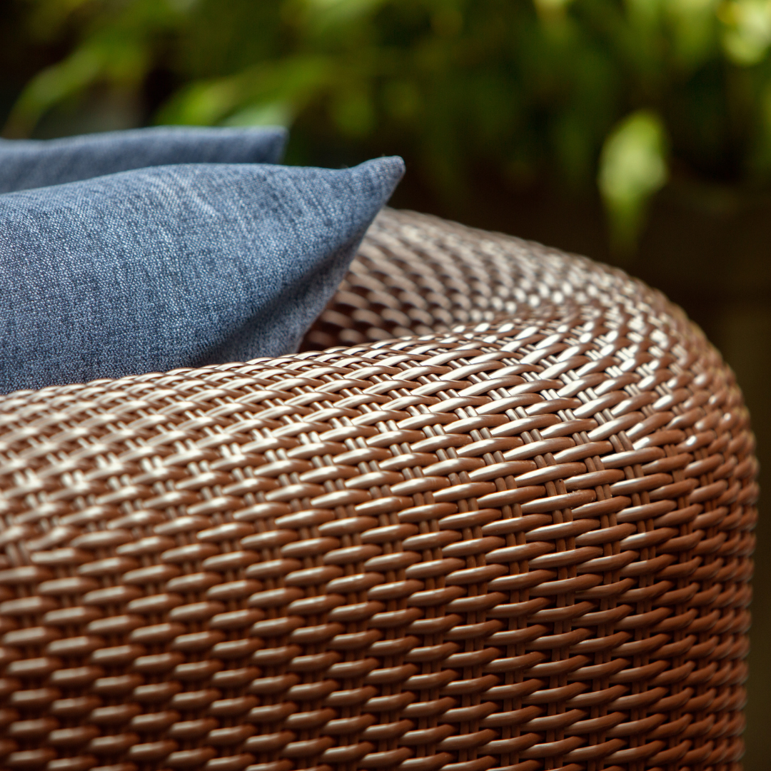 Outdoor Wicker Conversation Set - 8 Seat. Includes 2 Sofas, 2 Armchairs And Table. Available in 4 Fabric Colors.