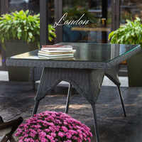 LONDON FAMILY. 8 Person Outdoor Dining & Lounge Set In Graphite Wicker. Includes 2 sofas, 2 armchairs, large table, coffee table and pouf