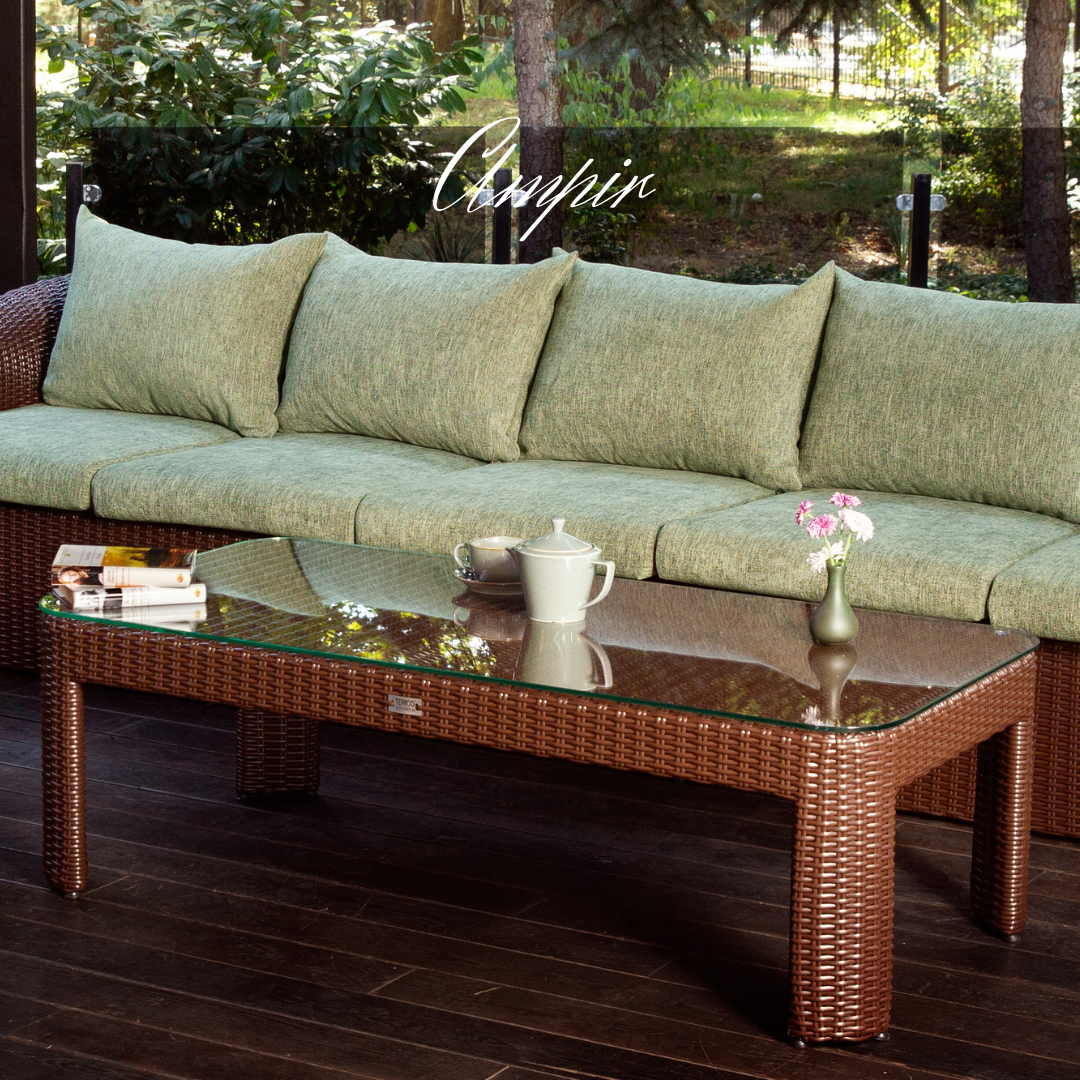 Sectional Wicker Lounge Set - 6 Seat. Includes 2 Sofas, Corner Module And Table. Available in 4 Fabric Colors.