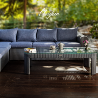 Sectional Wicker Lounge Set - 6 Seat. Includes 2 Sofas, Corner Module And Table. Available in 4 Fabric Colors.