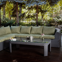 Sectional Wicker Lounge Set - 6 Seat. Includes 2 Sofas, Corner Module And Table. Available in 4 Fabric Colors.