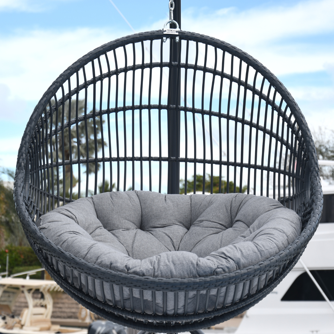 MAROO Outdoor Hanging Egg Swing Chair In Graphite Wicker