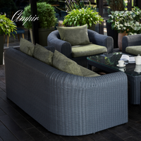 Outdoor Wicker Conversation Set - 8 Seat. Includes 2 Sofas, 2 Armchairs And Table. Available in 4 Fabric Colors.