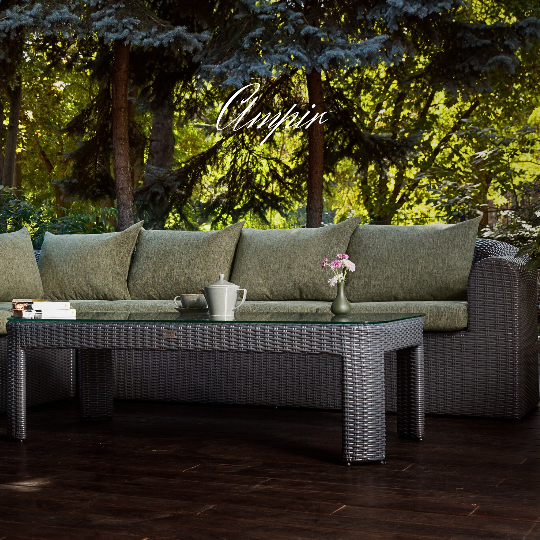 Sectional Wicker Lounge Set - 6 Seat. Includes 2 Sofas, Corner Module And Table. Available in 4 Fabric Colors.