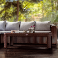 Sectional Wicker Lounge Set - 6 Seat. Includes 2 Sofas, Corner Module And Table. Available in 4 Fabric Colors.