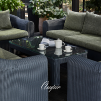 Outdoor Wicker Conversation Set - 8 Seat. Includes 2 Sofas, 2 Armchairs And Table. Available in 4 Fabric Colors.