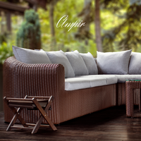 Sectional Wicker Lounge Set - 6 Seat. Includes 2 Sofas, Corner Module And Table. Available in 4 Fabric Colors.