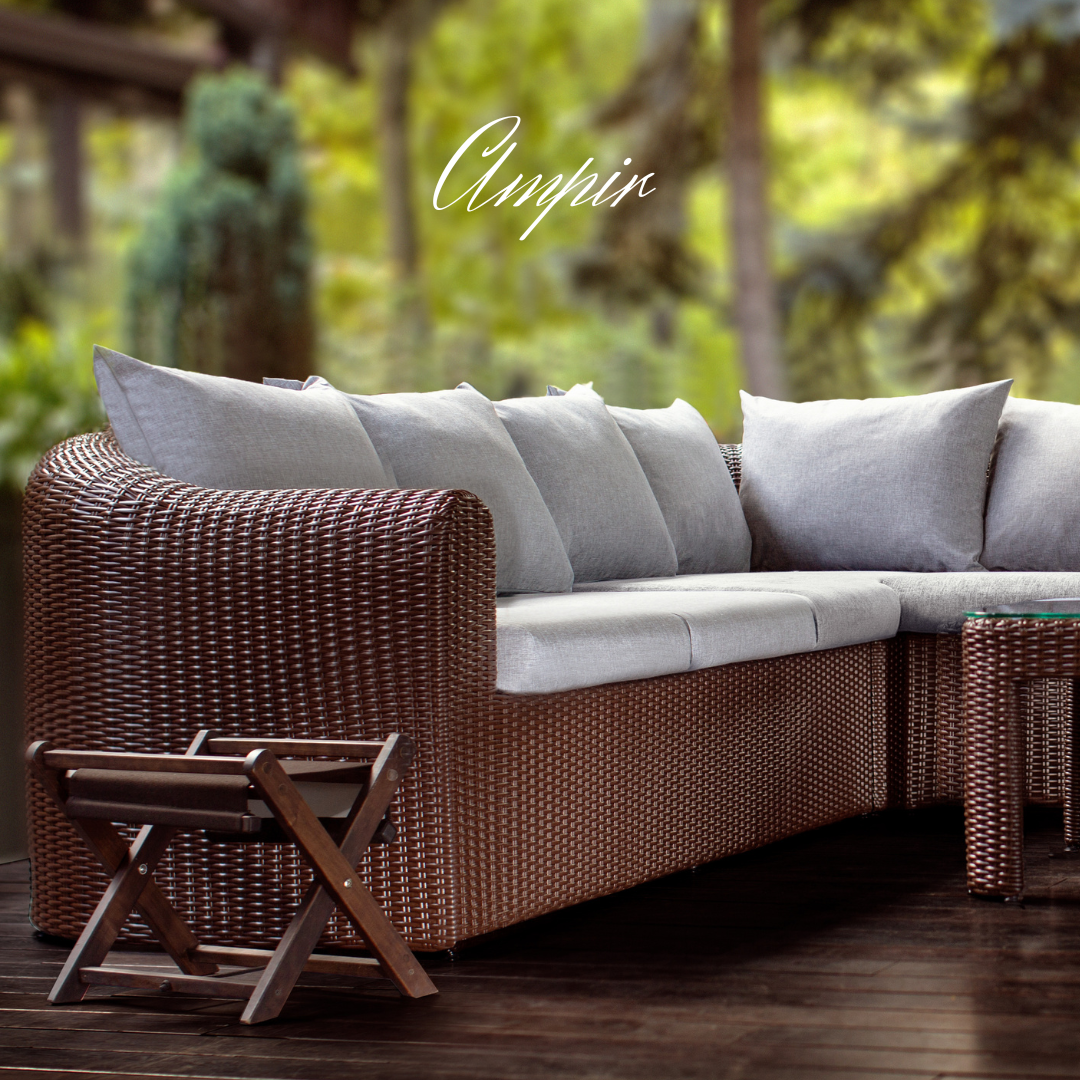 Sectional Wicker Lounge Set - 6 Seat. Includes 2 Sofas, Corner Module And Table. Available in 4 Fabric Colors.