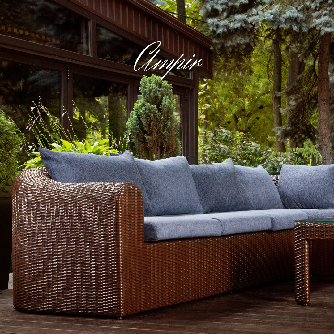 Sectional Wicker Lounge Set - 6 Seat. Includes 2 Sofas, Corner Module And Table. Available in 4 Fabric Colors.