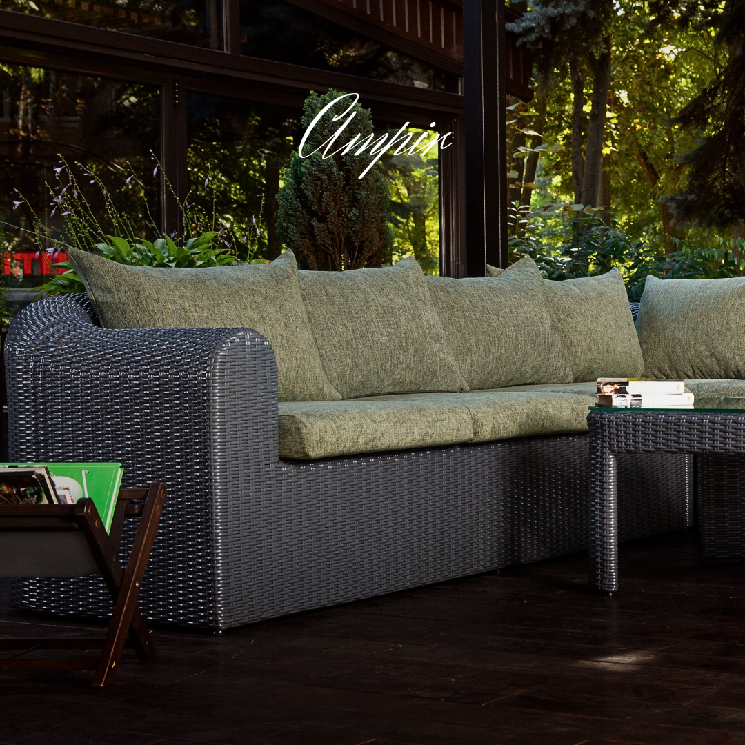 Sectional Wicker Lounge Set - 6 Seat. Includes 2 Sofas, Corner Module And Table. Available in 4 Fabric Colors.