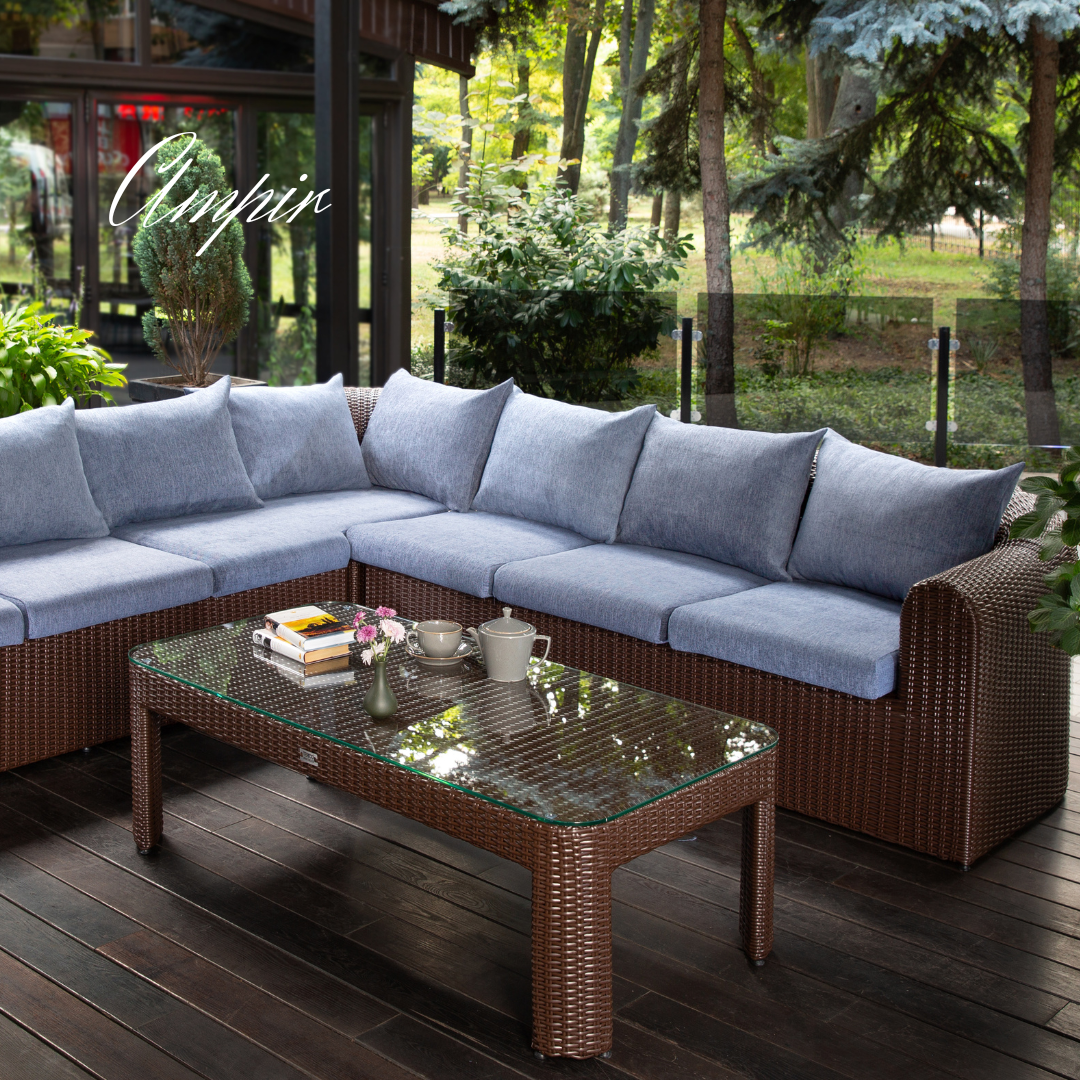 Sectional Wicker Lounge Set - 6 Seat. Includes 2 Sofas, Corner Module And Table. Available in 4 Fabric Colors.