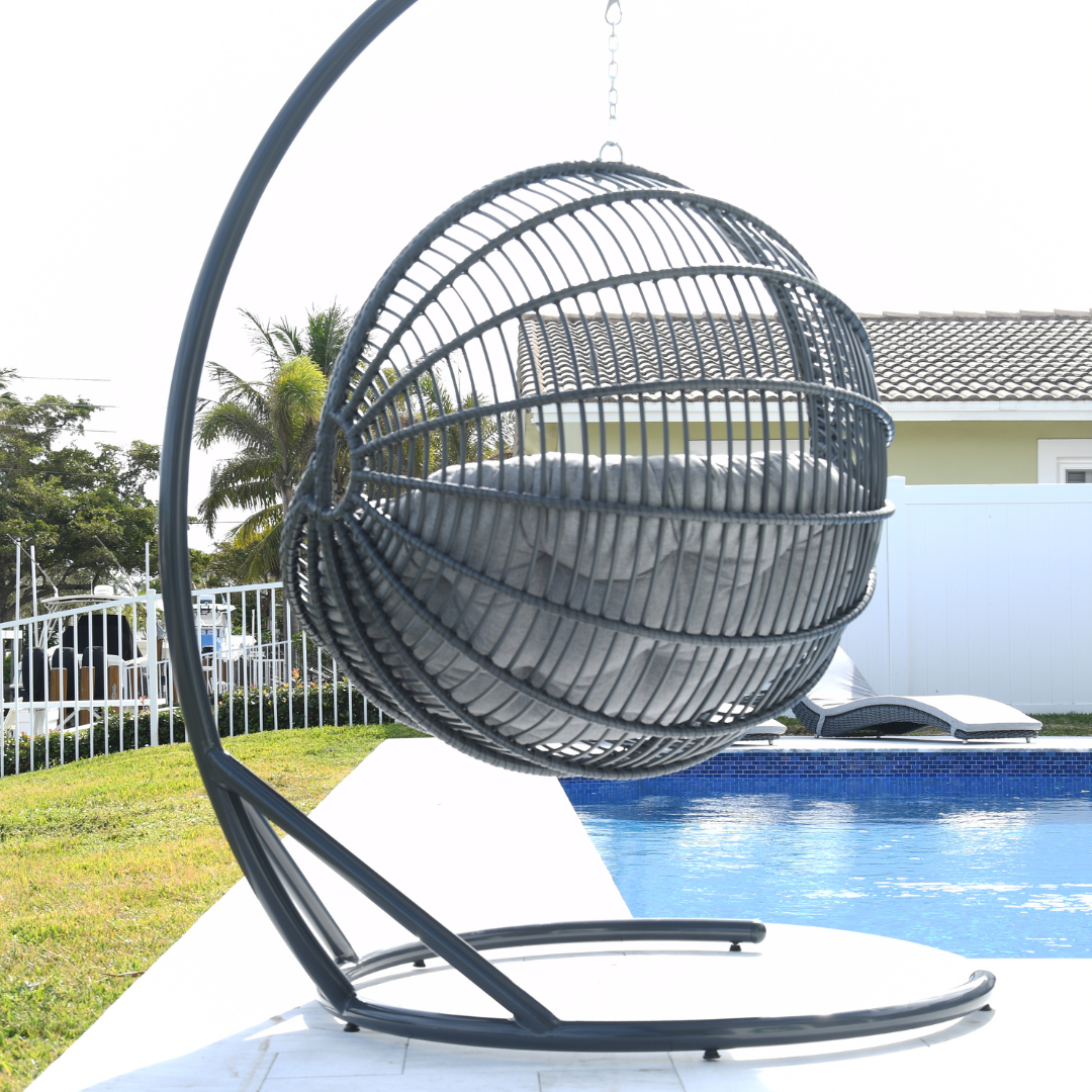 MAROO Outdoor Hanging Egg Swing Chair In Graphite Wicker