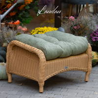 LONDON LOUNGE. 2 Person Outdoor Lounge Set In Dark Beige Wicker. Includes 2 armchairs, coffee table and poufs