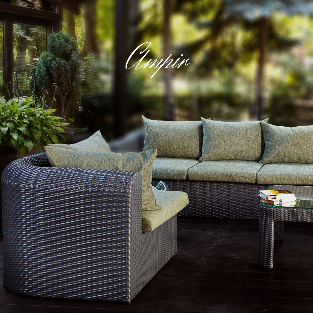 Sectional Wicker Lounge Set - 6 Seat. Includes 2 Sofas, Corner Module And Table. Available in 4 Fabric Colors.