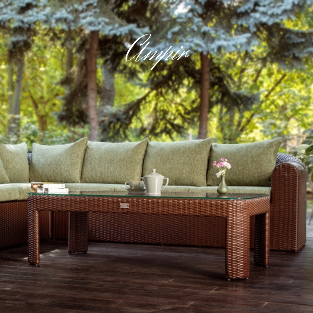 Sectional Wicker Lounge Set - 6 Seat. Includes 2 Sofas, Corner Module And Table. Available in 4 Fabric Colors.