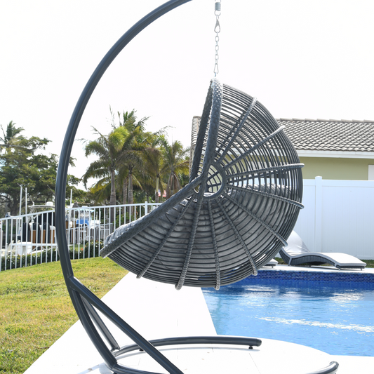 MAROO Outdoor Hanging Egg Swing Chair In Graphite Wicker