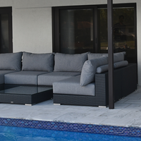 LA VIDA Sectional Wicker Lounge Set. Includes 6 Modules, 6 Mattresses, 8 Big Cushions, 8 Roll Cushions And Table