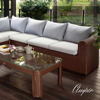 Sectional Wicker Lounge Set - 6 Seat. Includes 2 Sofas, Corner Module And Table. Available in 4 Fabric Colors.