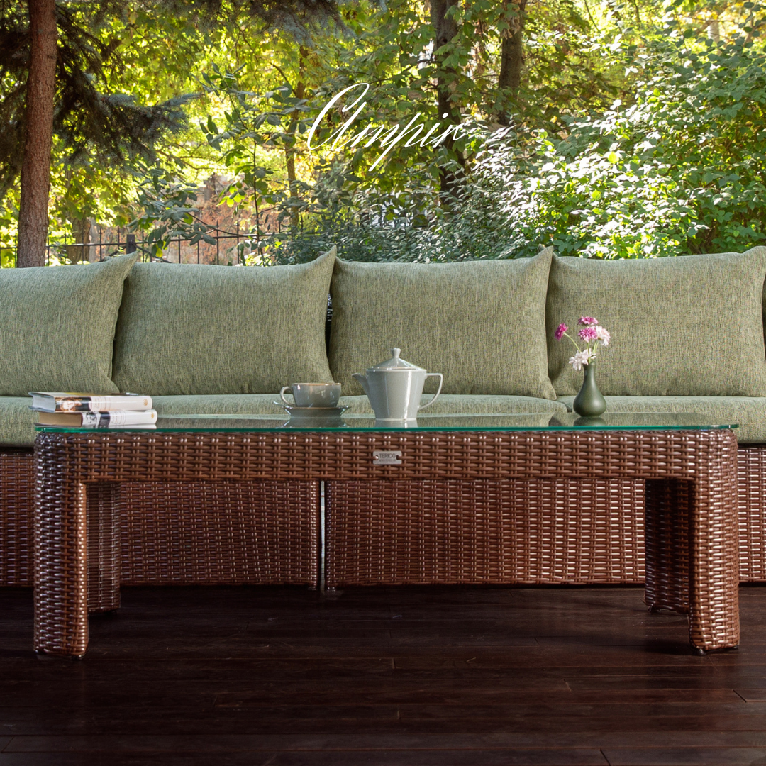 Sectional Wicker Lounge Set - 6 Seat. Includes 2 Sofas, Corner Module And Table. Available in 4 Fabric Colors.