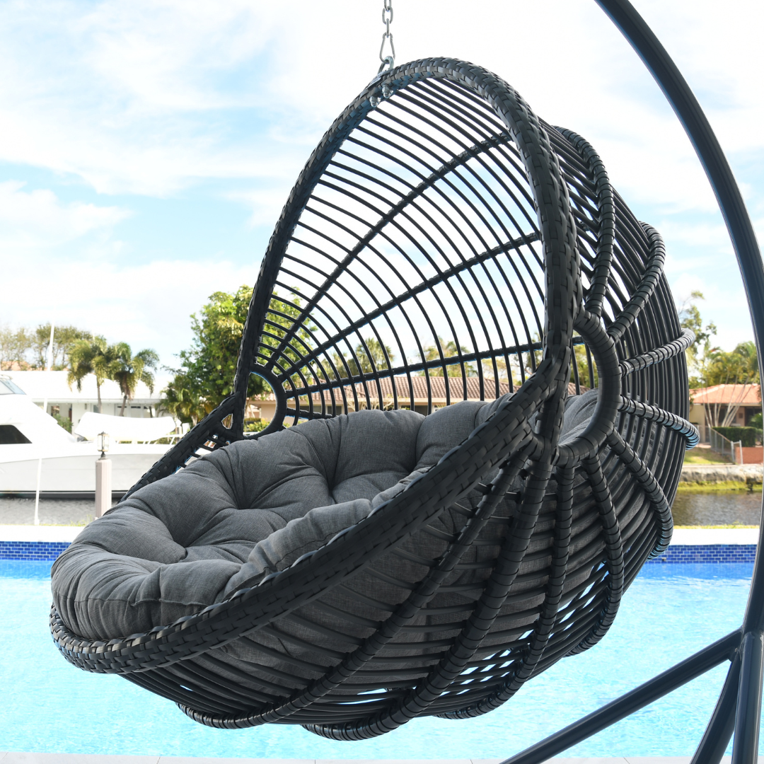 MAROO Outdoor Hanging Egg Swing Chair In Graphite Wicker