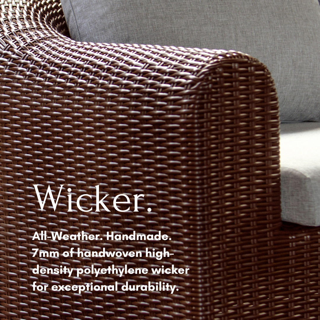 Sectional Wicker Lounge Set - 6 Seat. Includes 2 Sofas, Corner Module And Table. Available in 4 Fabric Colors.