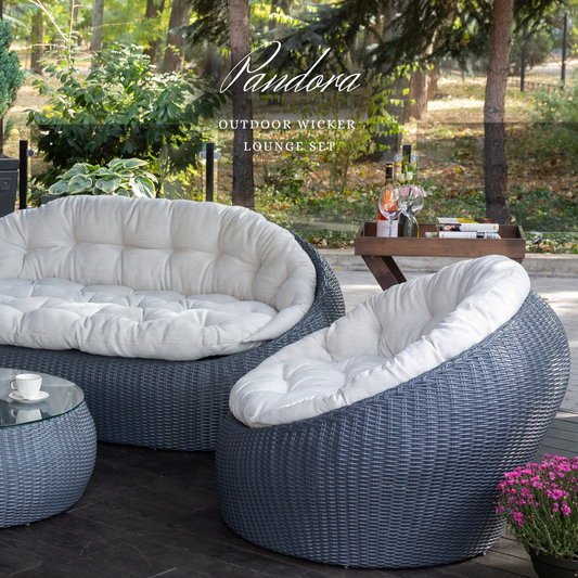 Outdoor Wicker Lounge Set. Includes 2 armchairs, sofa and coffee table